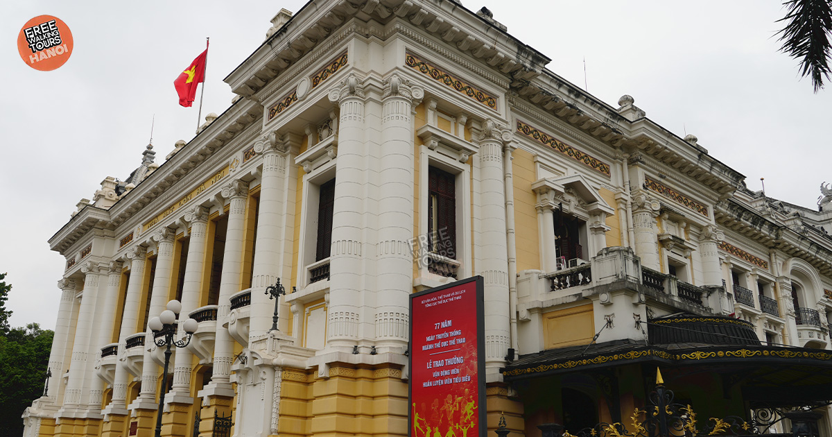 Hanoi Opera House with yellow facade and classical columns